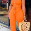 Jumpsuits & Rompers female | Casual Solid Color Lace Up Sleeveless Jumpsuit