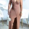 Dresses female | Solid Color Ribbed Sleeveless Split Maxi Dress