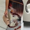 Bottoms female | Casual Printed Pleated Slim Fit Elastic Waist Long Skirt Multicolor