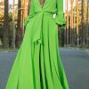 Dresses female | V-Neck Single-Breasted Waist Long-Sleeved Maxi Dress