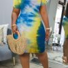 Dresses female | Tie Dye Skinny Short Sleeved Midi Dress