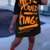 Dresses female | Casual Lettering Doll Sleeve Loose T-Shirt Dress