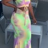 2-Pieces female | Tie-Dye Pleated Sleeveless Two-Piece Dress Suit Multicolor