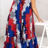 Dresses female | Fashion Print High Slit Lace Up Plus Size Sling Maxi Dress