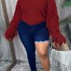 Tops & Outerwear female | Loose Knit Fringe Long Sleeve Pullover Sweater