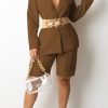 2-Pieces female | Urban Solid Lapel Blazer Top & Shorts Suit(Without Metal Belt)