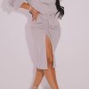 2-Pieces female | Casual Split Drawstring Pleated Long Sleeve Dress Suits