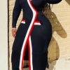 Dresses female | Fashion Color Stitching Long Sleeved Knitted Maxi Dress