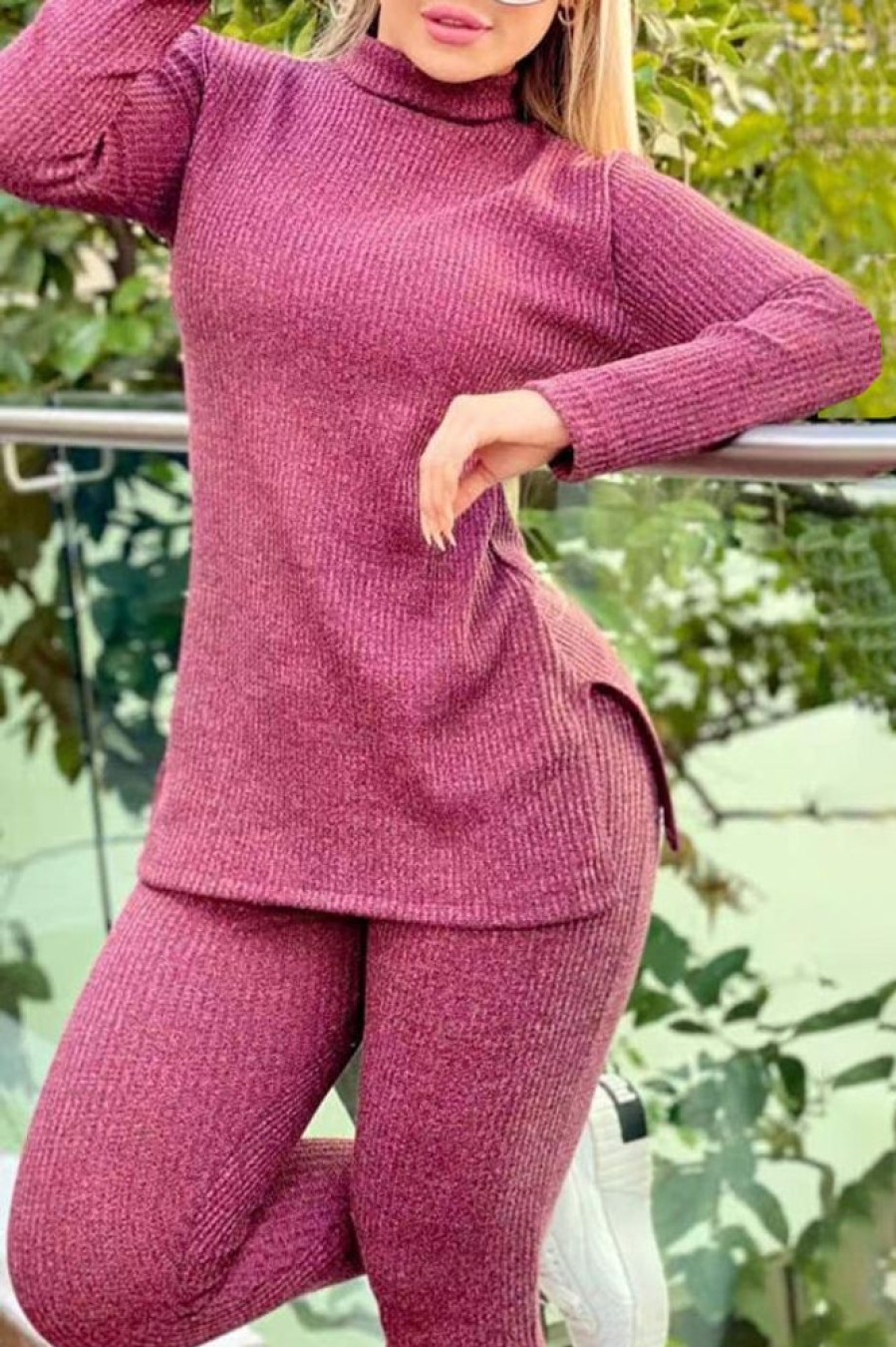 2-Pieces female | Casual Lapel Slim Fit Solid Sweater Set