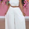 2-Pieces female | Solid Ruffled Edge Wrap Chest Wide Leg Pants Two-Piece Set White