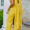 Jumpsuits & Rompers female | Solid Sleeveless Backless Ribbon Plus Size Jumpsuit Yellow