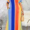 Dresses female | Color Stripe Print Short Sleeved Plus Size Maxi Dress