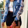 Tops & Outerwear female | Cutouts Fashion Sexy Ripped Denim Jacket