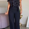 Jumpsuits & Rompers female | Lace Strap Off-The-Shoulder Wide-Leg Jumpsuit Black