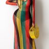 Dresses female | Multi-Length Hooded Striped Long Sleeve Dress Multicolor