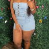 Jumpsuits & Rompers female | Stretch Denim Strapless Lace Up Romper Wathet Blue