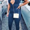 Jumpsuits & Rompers female | Lapel Zipper Short Sleeve Denim Jumpsuit Blue