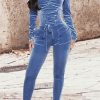 Jumpsuits & Rompers female | Sexy Off Shoulder Slim-Fit Long Sleeve Eyelet Lace-Up Velour Jumpsuits