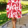 Dresses female | Casual Print Long Sleeve Round Neck Loose Mini Dress Red