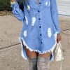 Dresses female | Fashion Ripped Fringed Denim Mini Dress Blue