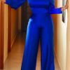 Jumpsuits & Rompers female | Elegant Solid Color Diagonal Shoulder Long Sleeved Jumpsuit