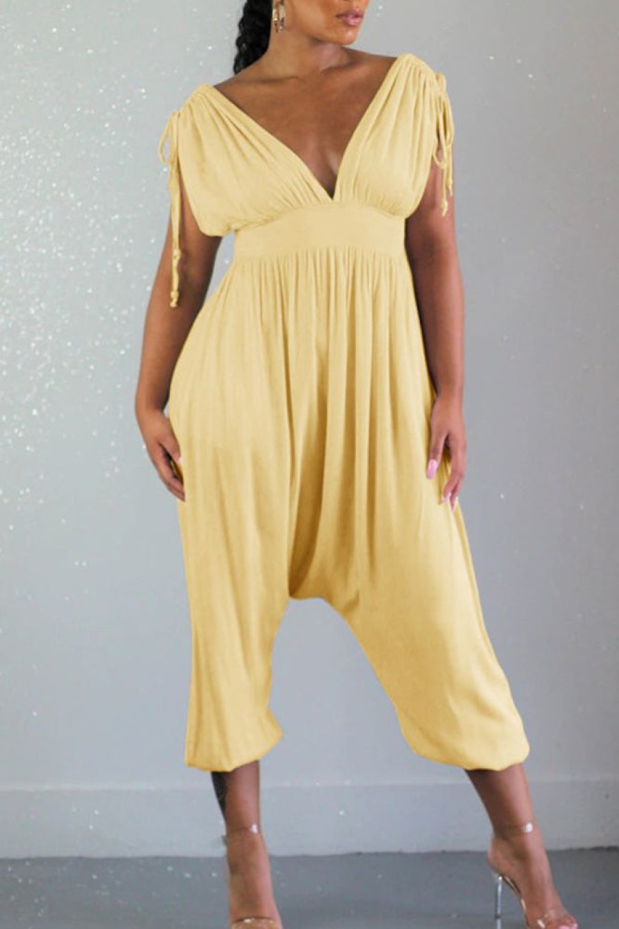 Jumpsuits & Rompers female | Fashion Solid Color Lace-Up Sleeveless Drop Crotch Jumpsuit