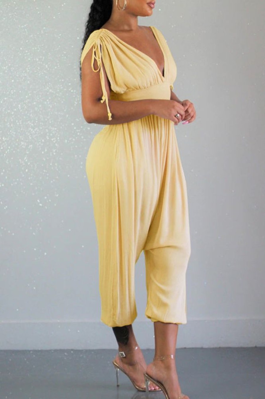 Jumpsuits & Rompers female | Fashion Solid Color Lace-Up Sleeveless Drop Crotch Jumpsuit