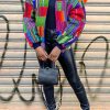 Tops & Outerwear female | On-Trend Colorful Check Print Stand Collar Zip Jacket Red