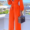 Jumpsuits & Rompers female | High Waist Straight Wide Leg Casual Shirt Collar Jumpsuit With Belt