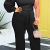 Jumpsuits & Rompers female | Plus Size Asymmetrical One-Shoulder Wide-Leg Jumpsuit (With Belt)