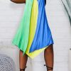 Dresses female | Color Stitching Sleeveless Midi Dress Yellow