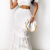 2-Pieces female | Solid-Color Breast-Wrapped Fishtail Mid-Waist Lace Dress Suit White