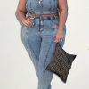 2-Pieces female | Fashion Slim Washed Denim Two-Piece Suit(Plus Size) Wathet Blue