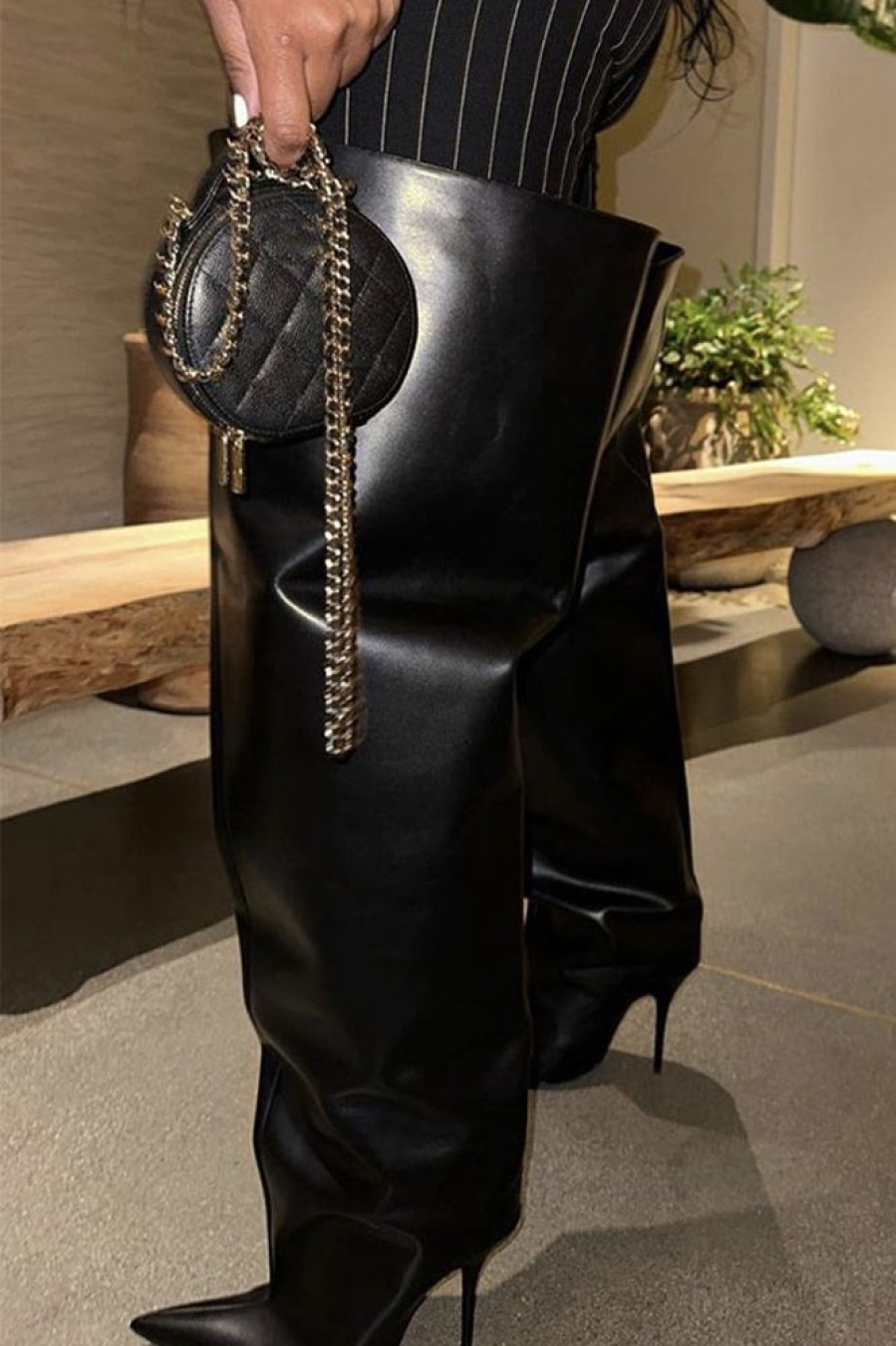 Accessories female | Pointed Toe Stiletto Over-The-Knee Boots Black