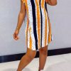 Dresses female | Loose Striped Print Short Sleeve Mini Dress