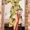 Tops & Outerwear female | Fashion Print Tie Waist Asymmetrical Dress Coat Yellow