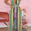 Jumpsuits & Rompers female | Fashion Colorful Striped Wide Leg Jumpsuit Green