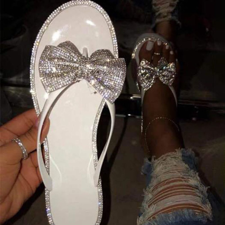 Accessories female | Fashion Bow Diamond Flat Flip-Flops