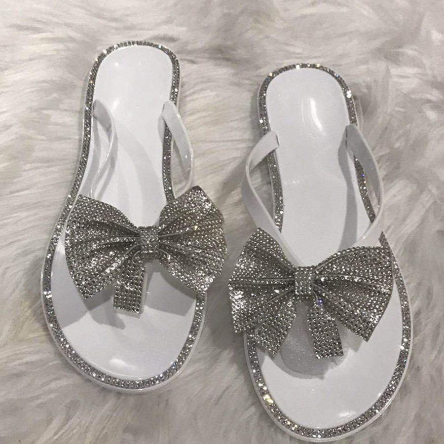 Accessories female | Fashion Bow Diamond Flat Flip-Flops