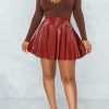 Bottoms female | Pretty High Waist Faux Leather Solid Color A-Line Short Skirts