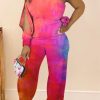 Jumpsuits & Rompers female | Fashion Off Shoulder Tie Dye Printed Jumpsuit Orange