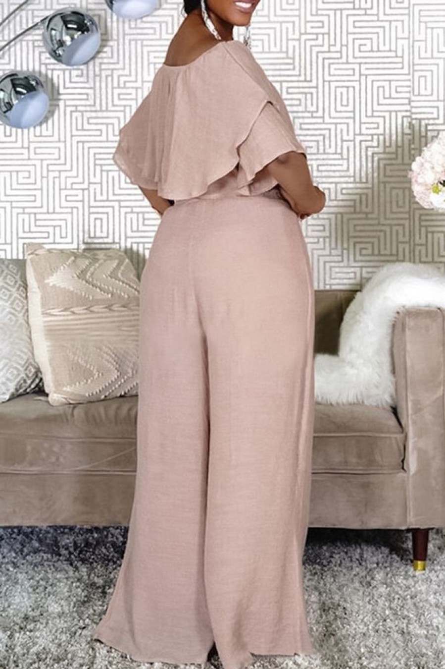 2-Pieces female | Temperament Solid Color Chiffon Off Shoulder Pant Suits