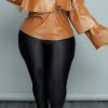 Tops & Outerwear female | Fashion Plus Size High Neck Zipper Ruffled Faux Pu Blouse