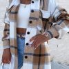 Tops & Outerwear female | Long Sleeve Button Down Woolen Plaid Shacket Coat