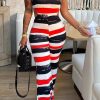 Jumpsuits & Rompers female | Sexy Fashion Stripe Print Backless Jumpsuit Red