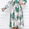 Dresses female | Commuter Print Lace Up Neck Long Sleeve Midi Dress White