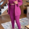 2-Pieces female | Casual Solid Color Tube Top Stretch Tight Suit Three-Piece Suit Purple