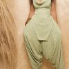 2-Pieces female | Chic Swing Collar Sleeveless Backless Pleated Top Low Crotch Pocket Pant Suits