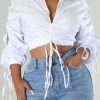 Tops & Outerwear female | Casual Long Sleeve Drawstring Shirt White