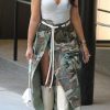 Bottoms female | Fashion Personality Camouflage Pocket Slit Irregular Long Skirt Army Green